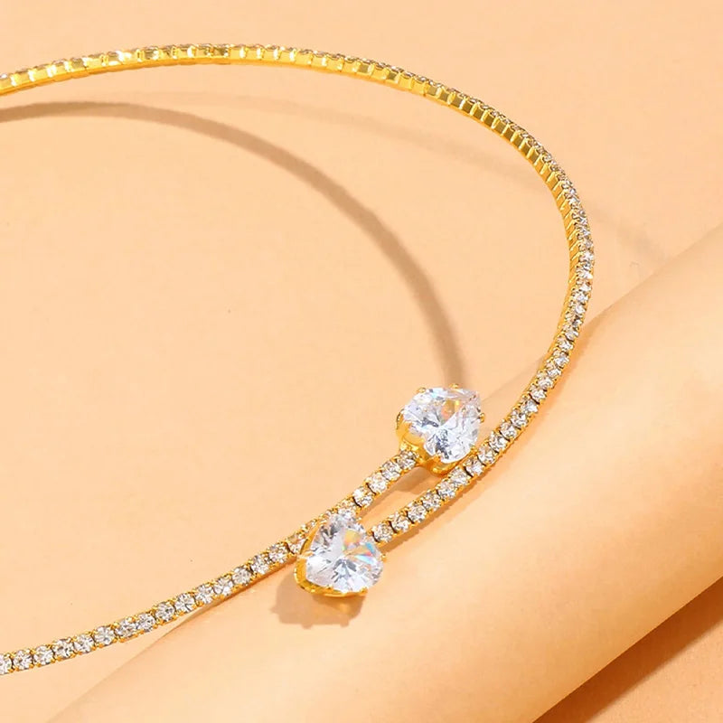 FASHION RHINESTONE HEART COLLAR CHOKER NECKLACE FOR WOMEN