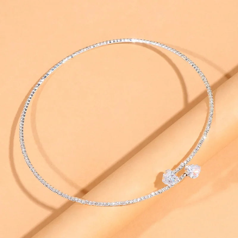 FASHION RHINESTONE HEART COLLAR CHOKER NECKLACE FOR WOMEN